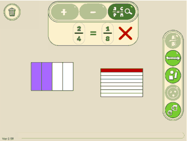 Equivalence tool showing 2/4 = 1/8 Fractions Misconceptions - equivalence tool showing 2/4 = 1/8